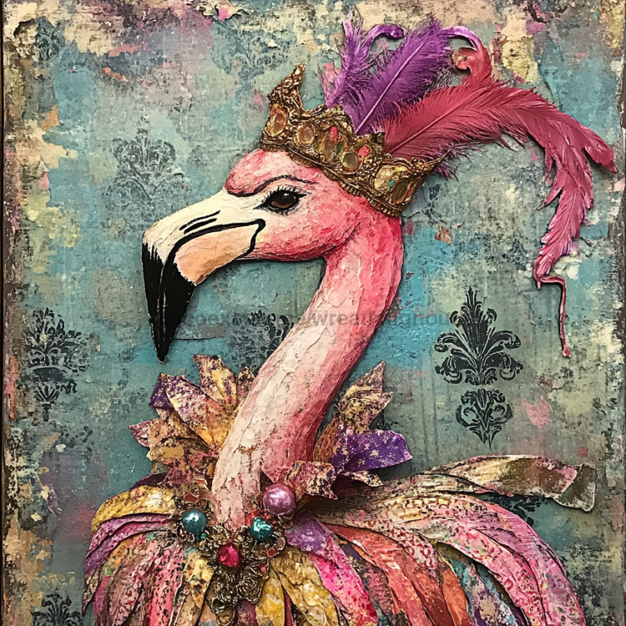 Mardi Gras Sign, Flamingo Sign, DCO-13054, Sign For Wreath, 10x10" Metal Sign