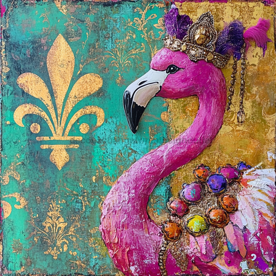 Mardi Gras Sign, Flamingo Sign, DCO-13056, Sign For Wreath, 10x10" Metal Sign