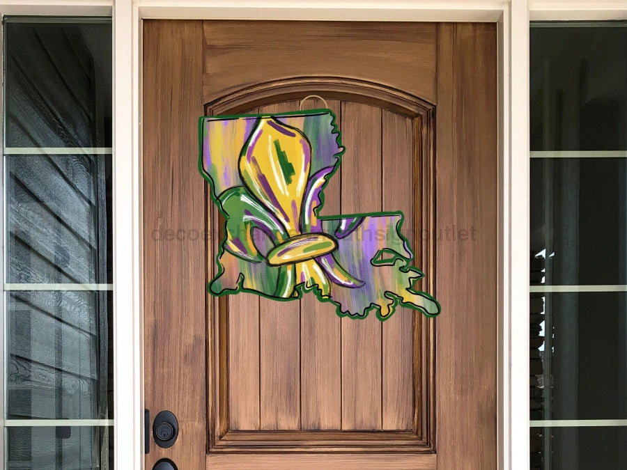 Mardi Gras Sign Fleur De Lis Sign Wood Decoe-W-211 22 Door Hanger