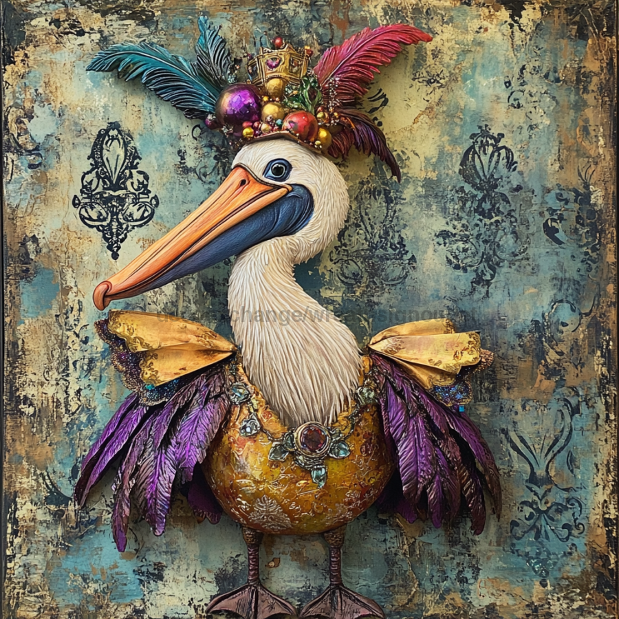 Mardi Gras Sign, Pelican Sign, DCO-13071, Sign For Wreath, 10x10" Metal Sign