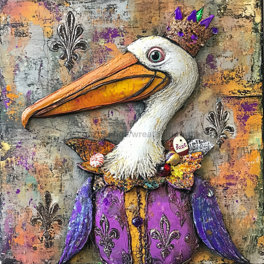 Mardi Gras Sign, Pelican Sign, DCO-13077, Sign For Wreath, 10x10" Metal Sign