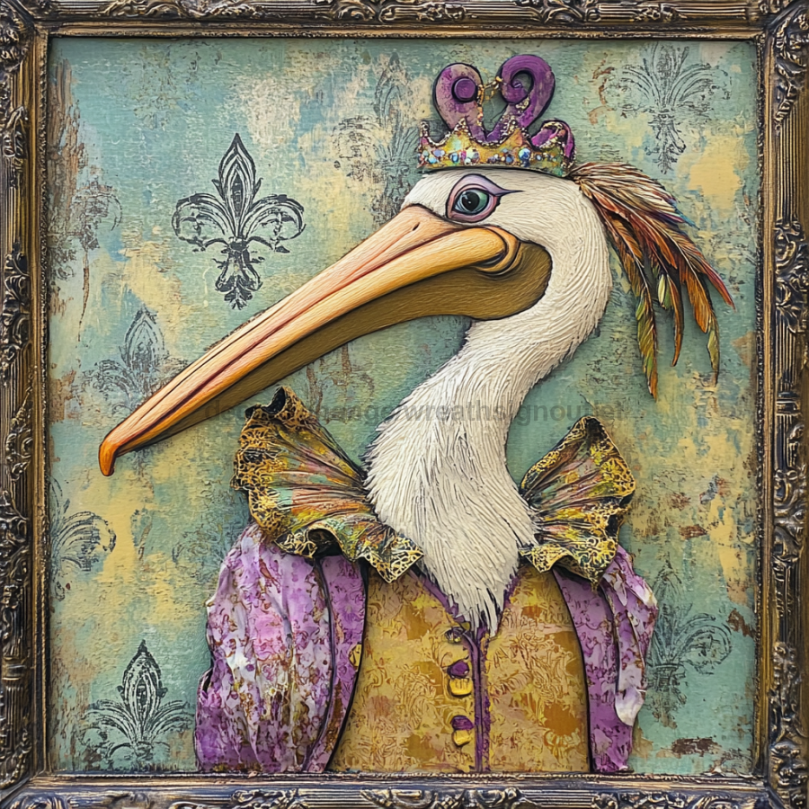 Mardi Gras Sign, Pelican Sign, DCO-13079, Sign For Wreath, 10x10" Metal Sign