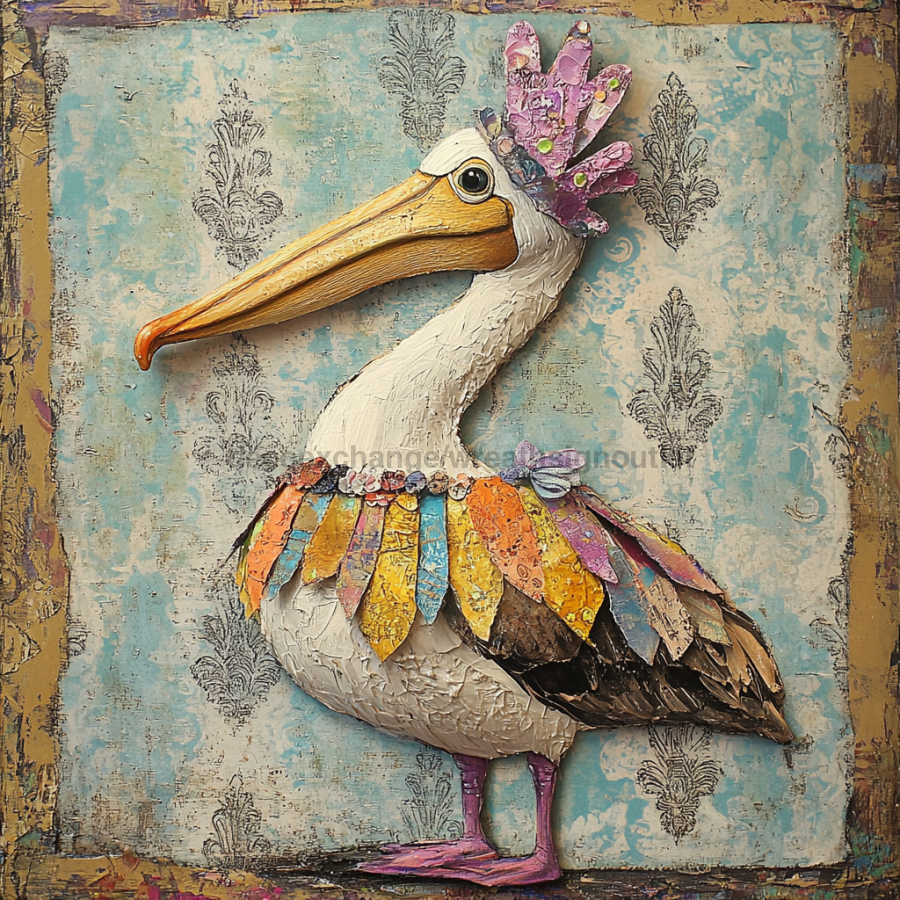 Mardi Gras Sign, Pelican Sign, DCO-13080, Sign For Wreath, 10x10" Metal Sign