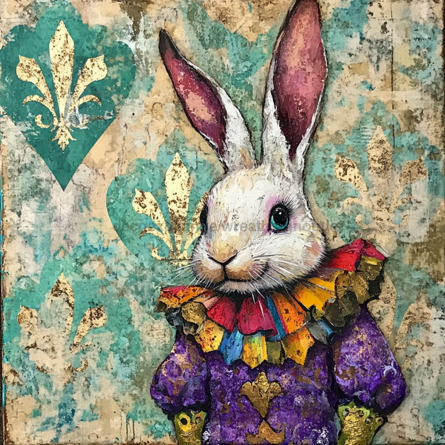 Mardi Gras Sign, Rabbit Sign, DCO-13084, Sign For Wreath, 10x10" Metal Sign