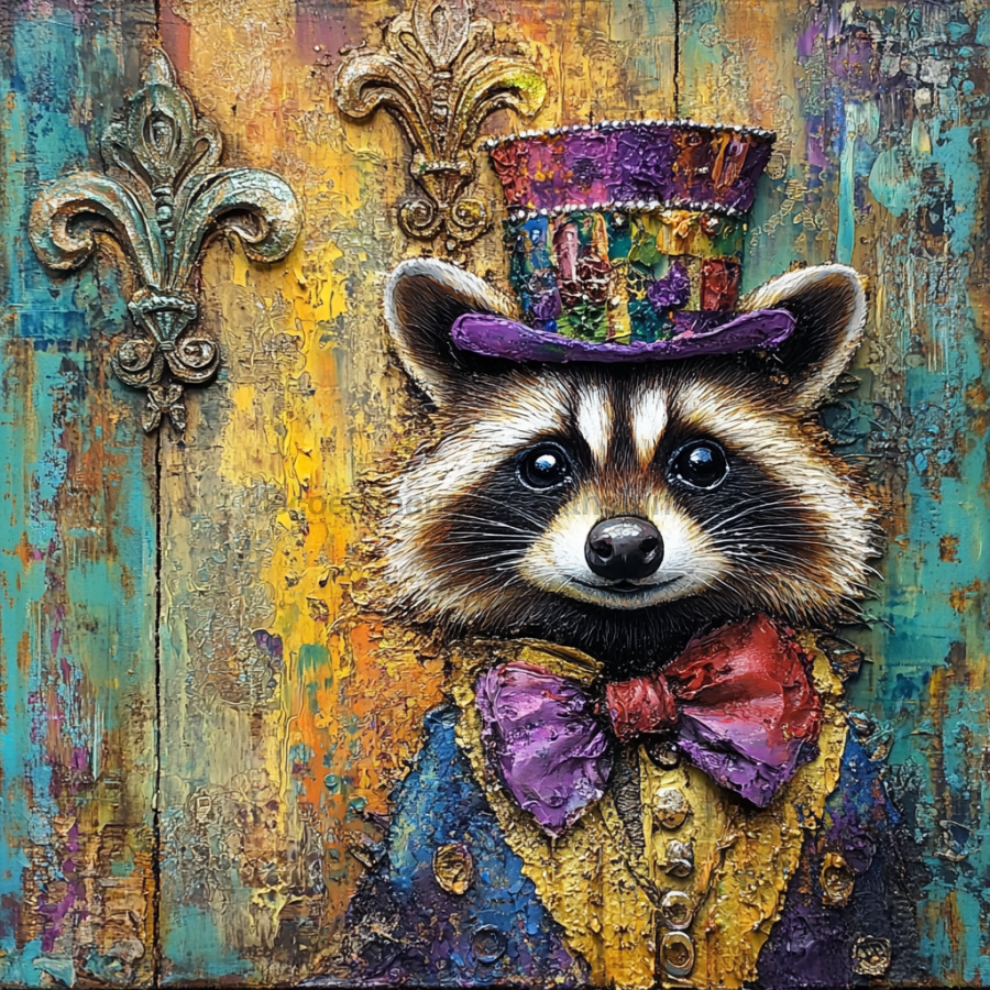 Mardi Gras Sign, Raccoon Sign, DCO-13090, Sign For Wreath, 10x10" Metal Sign