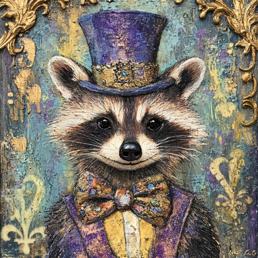 Mardi Gras Sign, Raccoon Sign, DCO-13092, Sign For Wreath, 10x10" Metal Sign