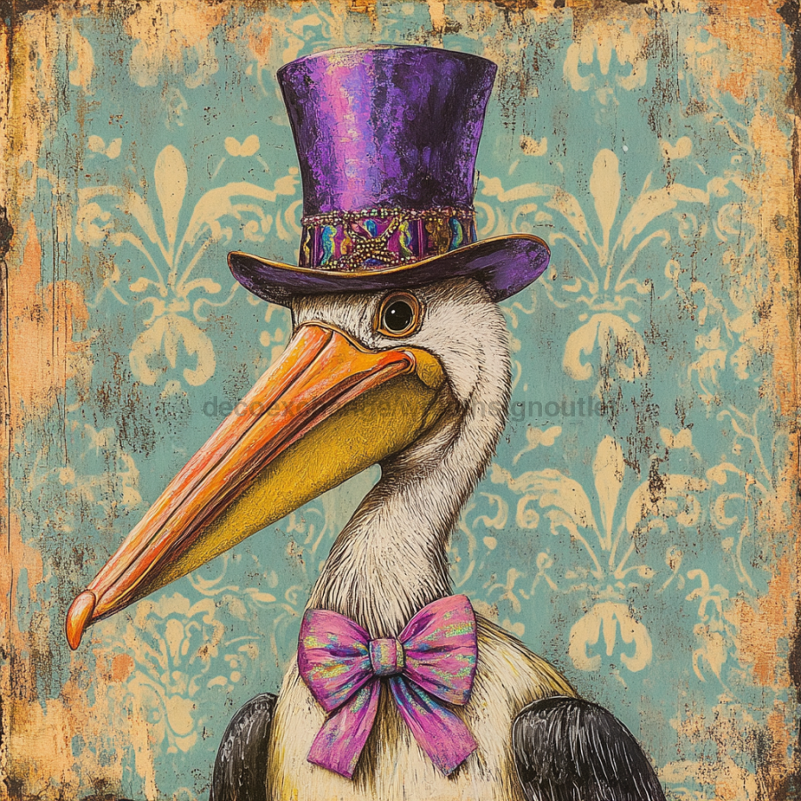 Mardi Gras Sign, Top Hat Sign, DCO-13099, Sign For Wreath, 10x10" Metal Sign