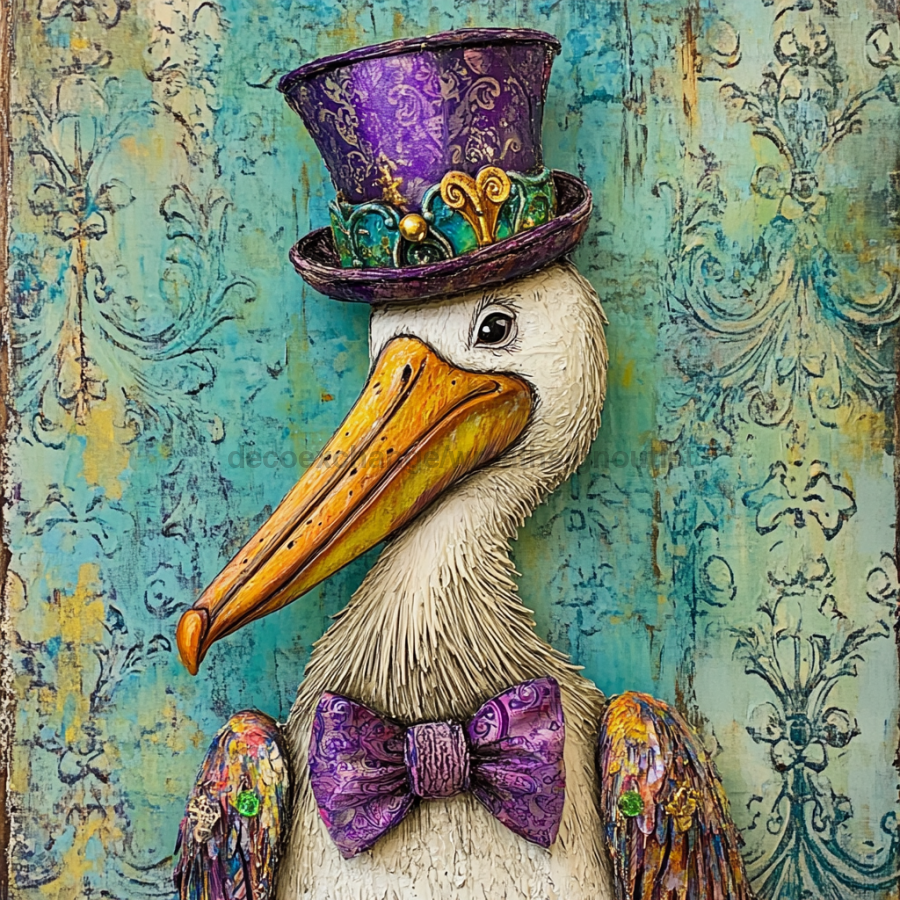 Mardi Gras Sign, Top Hat Sign, DCO-13102, Sign For Wreath, 10x10" Metal Sign