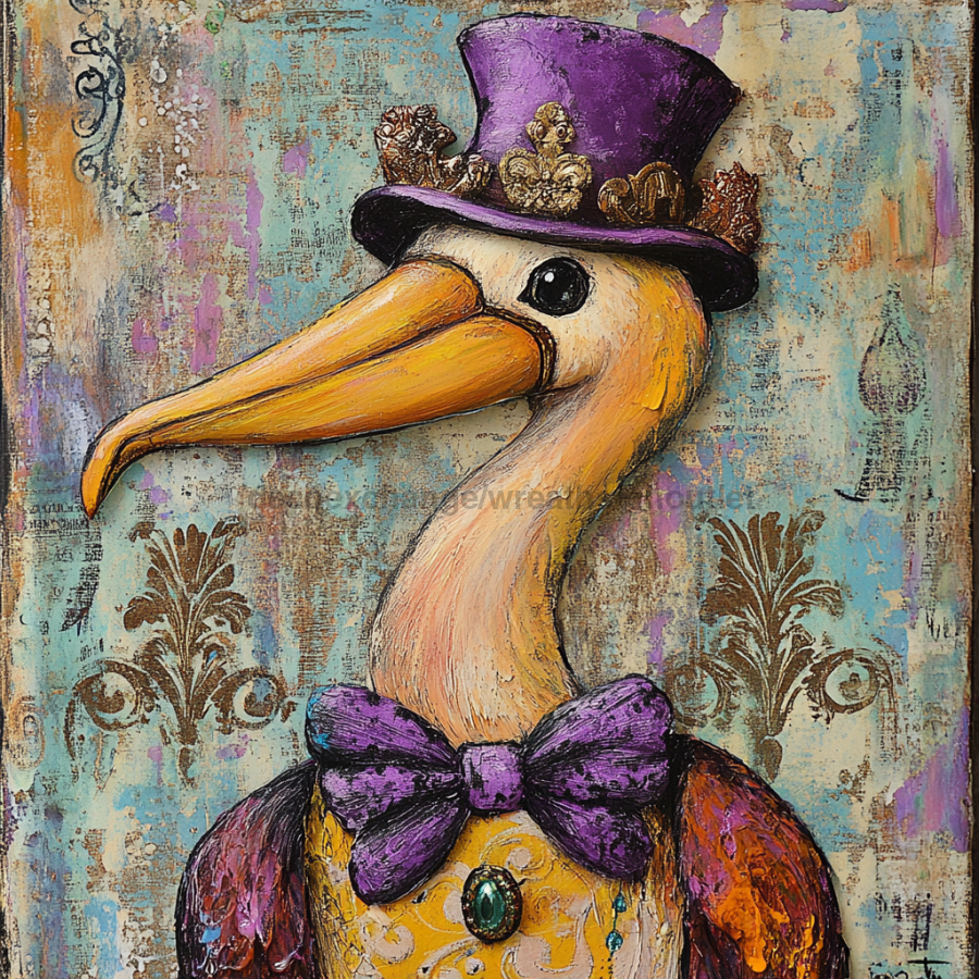 Mardi Gras Sign, Top Hat Sign, DCO-13107, Sign For Wreath, 10x10" Metal Sign