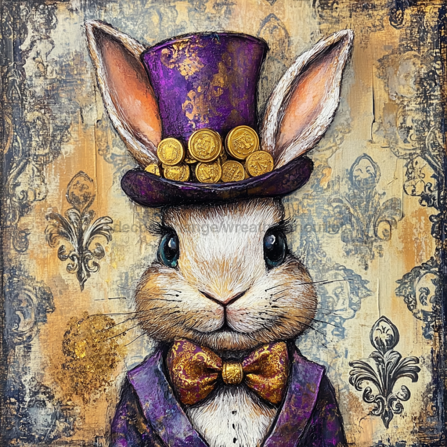 Mardi Gras Sign, Top Hat Sign, DCO-13110, Sign For Wreath, 10x10" Metal Sign