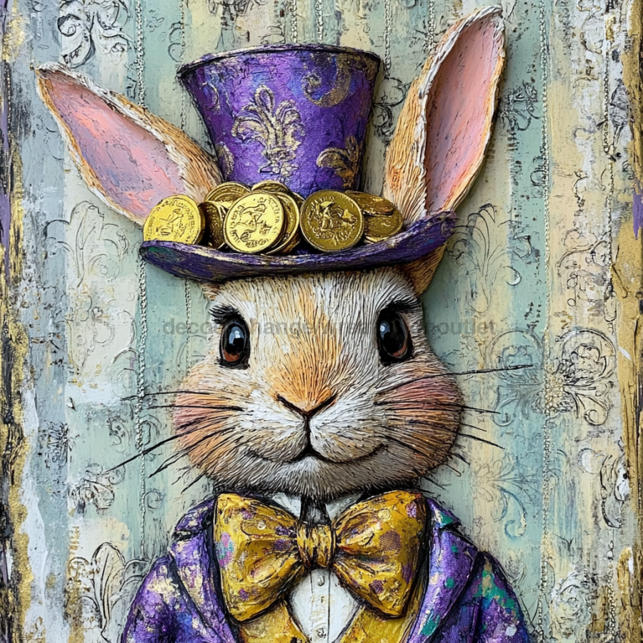 Mardi Gras Sign, Top Hat Sign, DCO-13116, Sign For Wreath, 10x10" Metal Sign