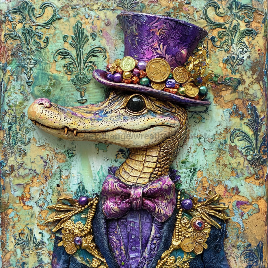 Mardi Gras Sign, Top Hat Sign, DCO-13120, Sign For Wreath, 10x10" Metal Sign