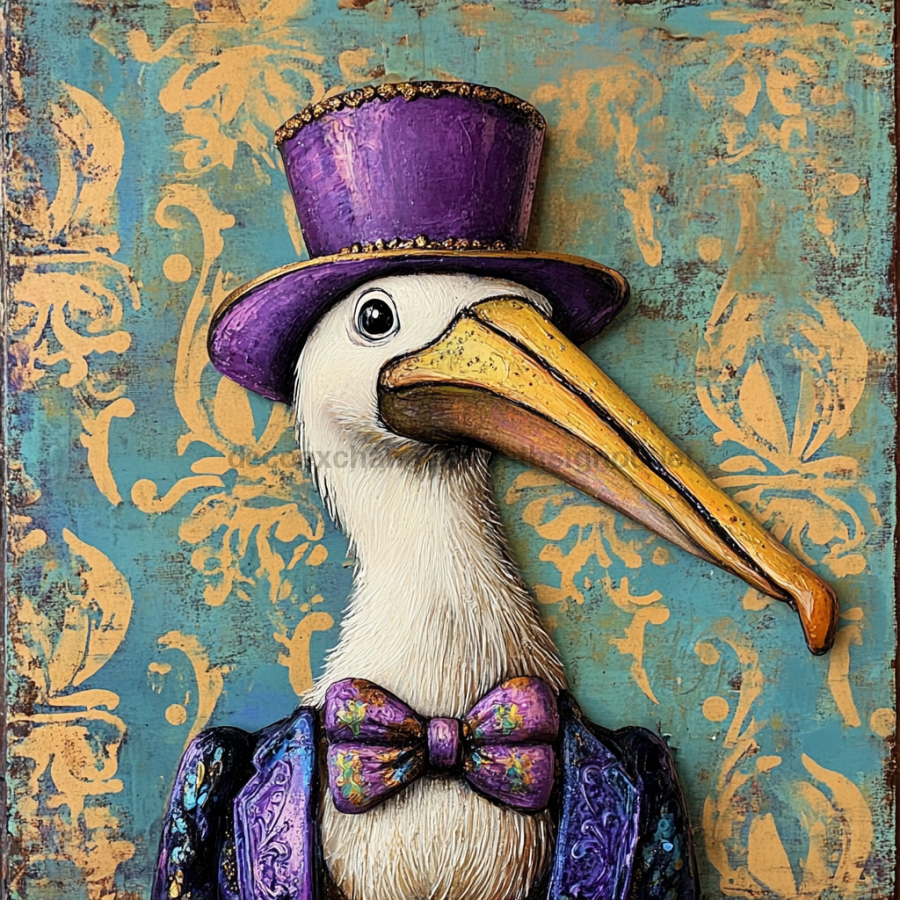 Mardi Gras Sign, Top Hat Sign, DCO-13124, Sign For Wreath, 10x10" Metal Sign