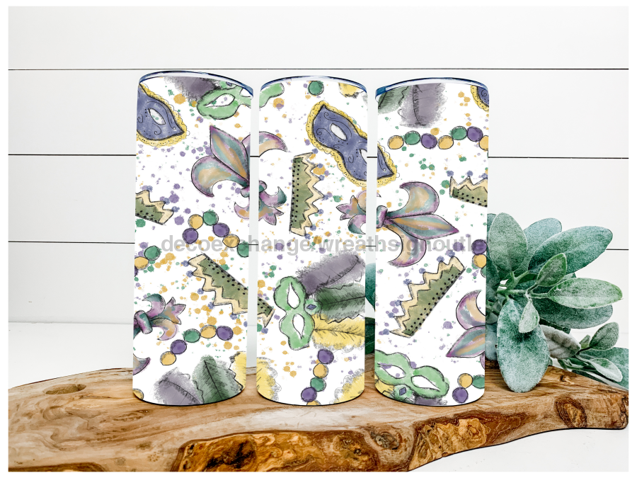 Mardi Gras Sketches Tumbler, 20 oz Skinny Tumbler - DECOETUMBLER-128
