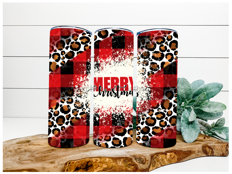Merry Christmas Animal Print 20 oz Skinny Tumbler - DECOETUMBLER-079