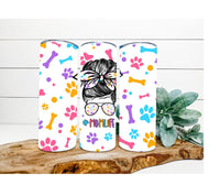 Thumbnail for #MomLife Tumbler, Paw Prints and Bones Tumbler 20 oz Skinny Tumbler - DECOETUMBLER-259