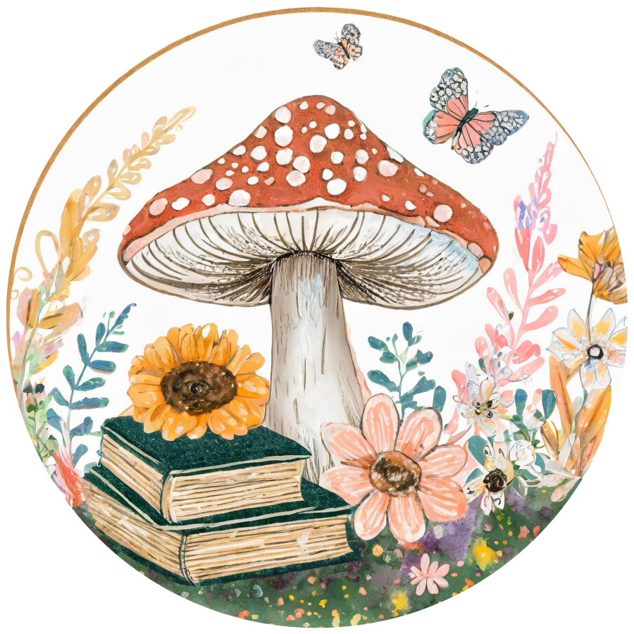 Mushroom Books 10" Metal Wreath Sign - DECOE-5196
