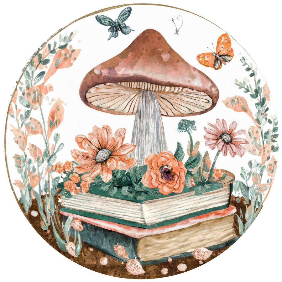 Mushroom Books 10" Metal Wreath Sign - DECOE-5197