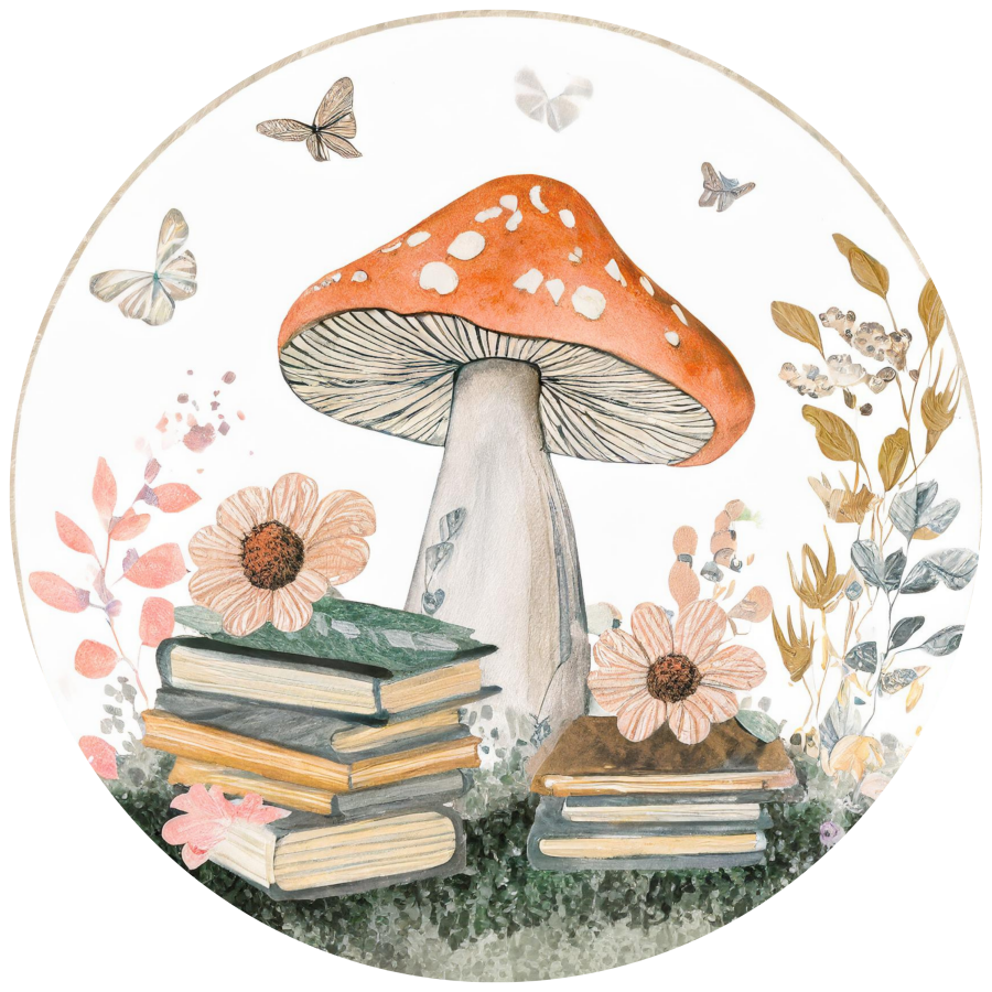 Mushroom Books 10" Metal Wreath Sign - DECOE-5199