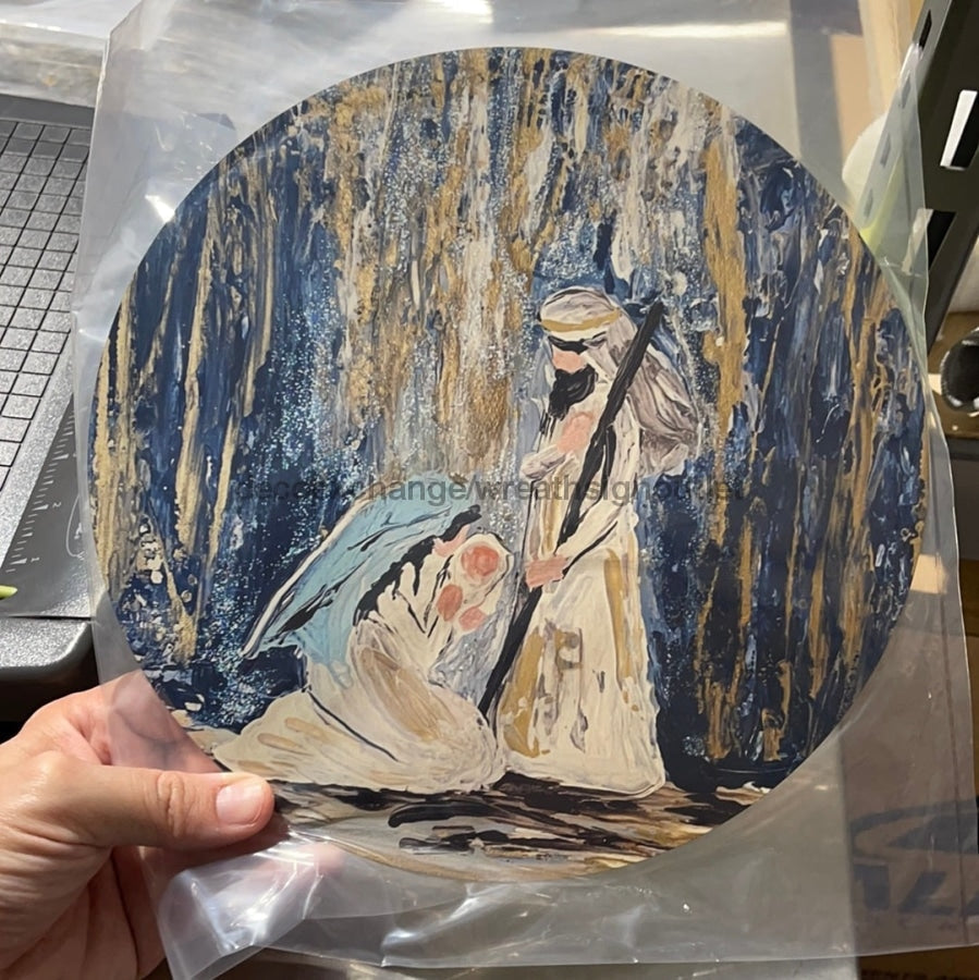 Wreath Sign, 10" Round Nativity Scene - Hand-Painted Image - Exclusive Metal Sign - Fall Sign - CH-003, DecoExchange, Sign For Wreaths - DecoExchange