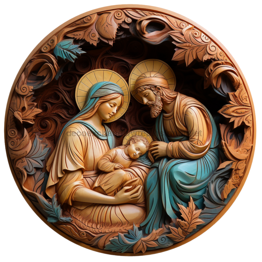 Nativity 3d looking Religious 10" Metal Wreath Sign - DECOE-4809
