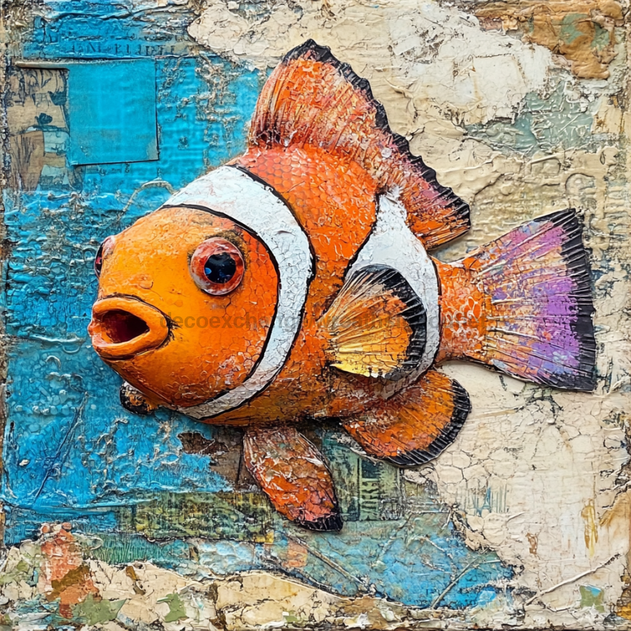 Nautical Sign, Clownfish Sign, DCO-02531, Sign For Wreath, 10x10" Metal Sign