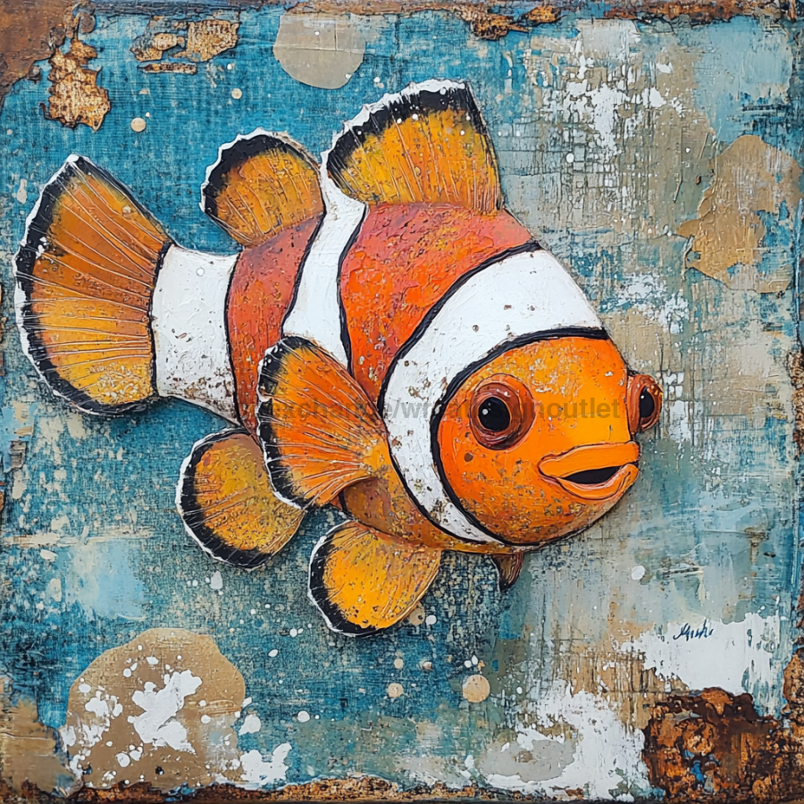 Nautical Sign, Clownfish Sign, DCO-02534, Sign For Wreath, 10x10" Metal Sign