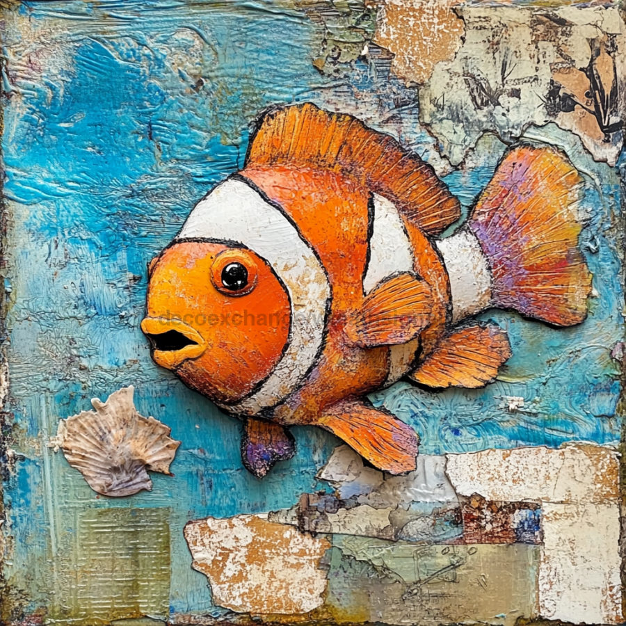 Nautical Sign, Clownfish Sign, DCO-02535, Sign For Wreath, 10x10" Metal Sign