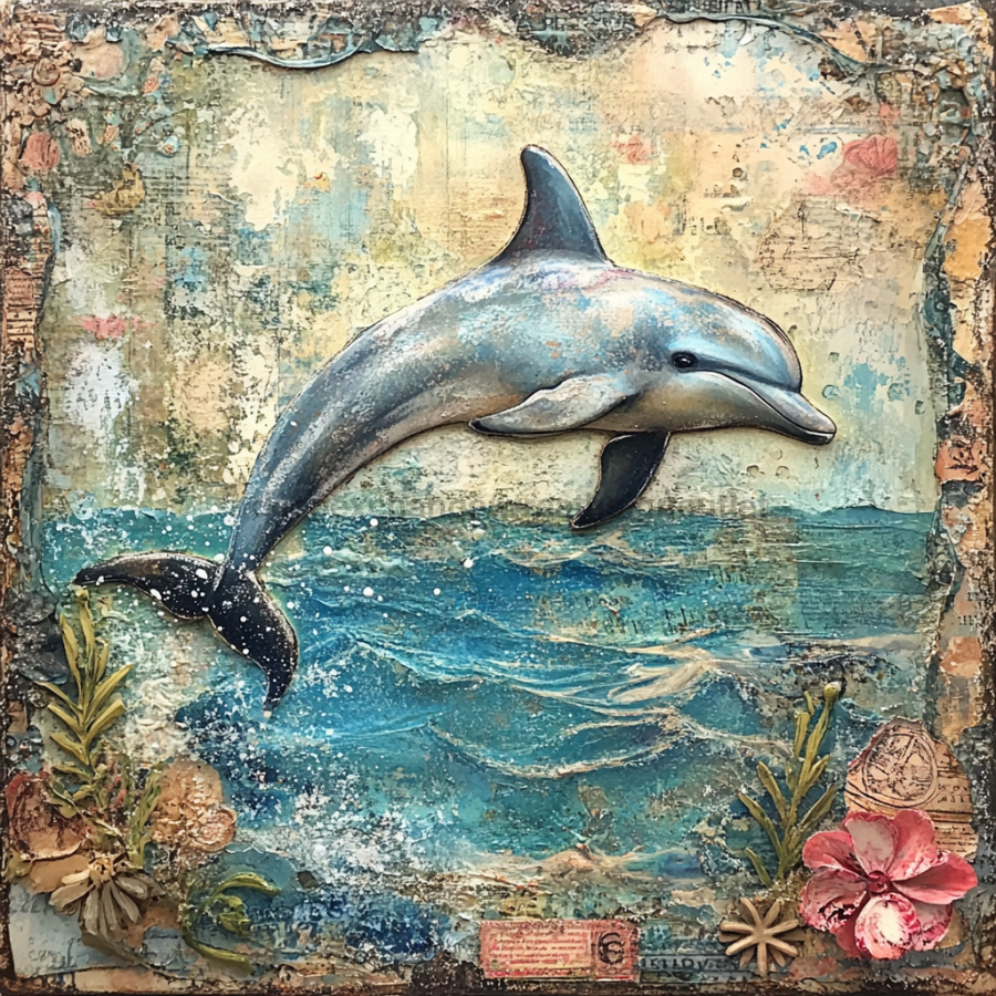 Nautical Sign, Dolphin Sign, DCO-02545, Sign For Wreath, 10x10" Metal Sign