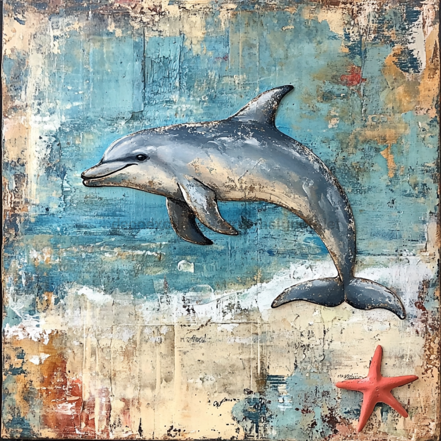 Nautical Sign, Dolphin Sign, DCO-02548, Sign For Wreath, 10x10" Metal Sign