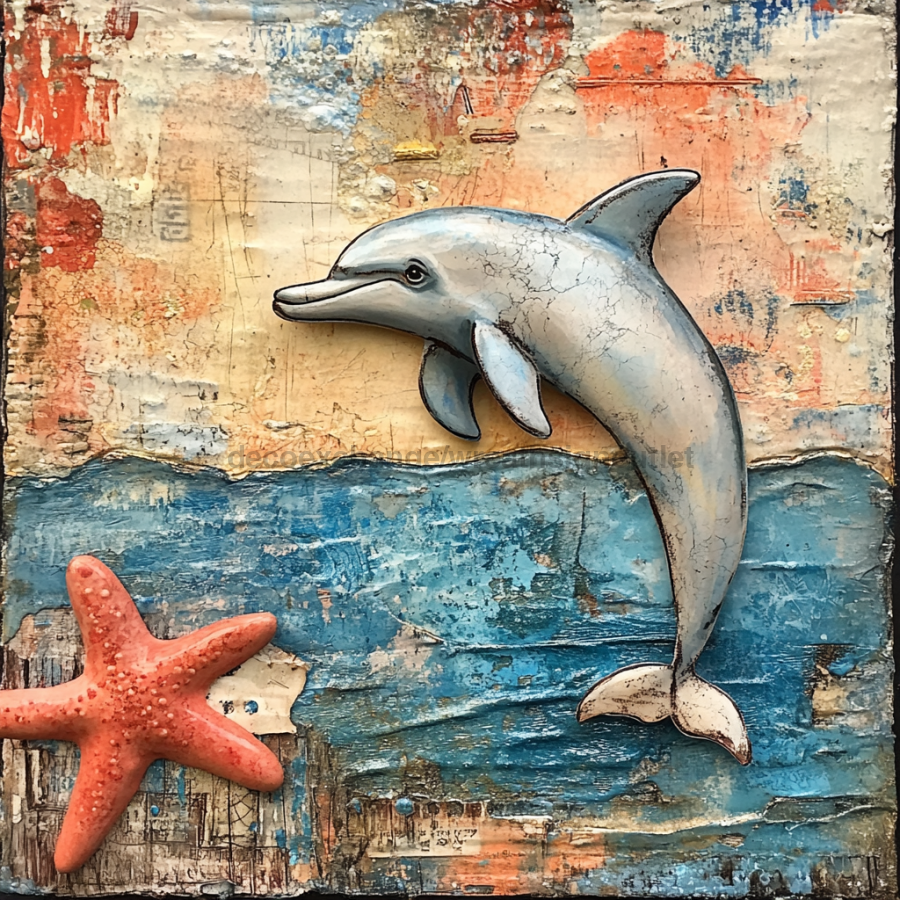 Nautical Sign, Dolphin Sign, DCO-02555, Sign For Wreath, 10x10" Metal Sign
