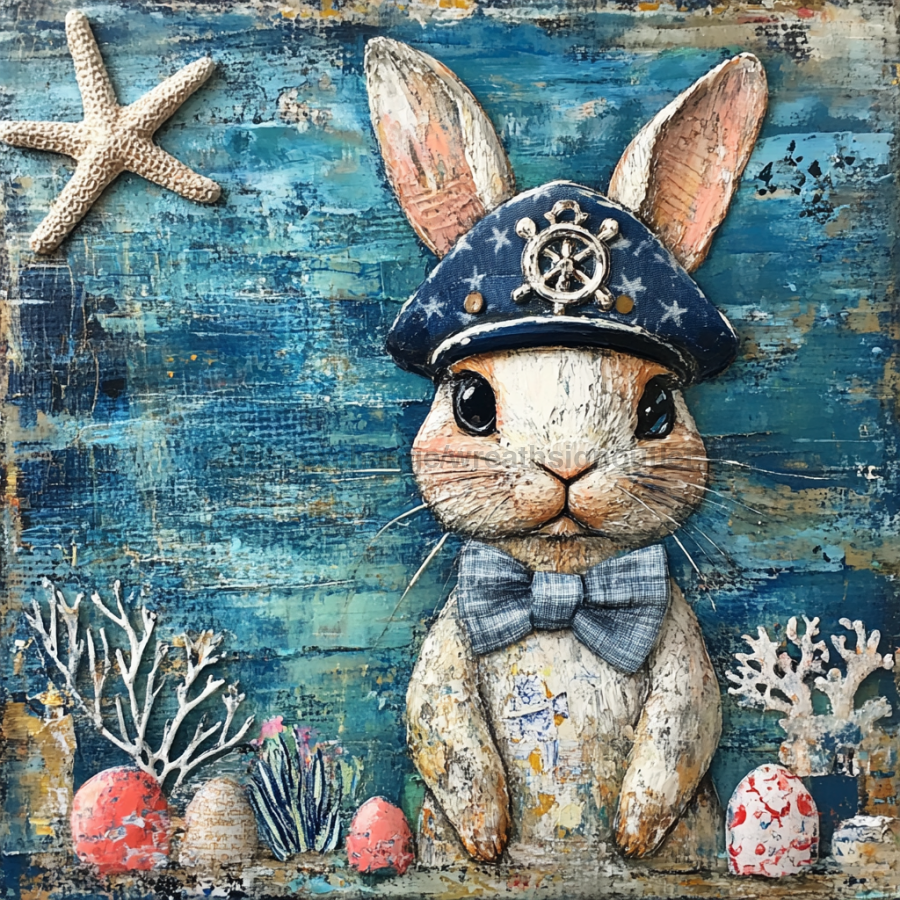 Nautical Sign, Easter, Bunny Sign, DCO-02598, Sign For Wreath, 10x10" Metal Sign