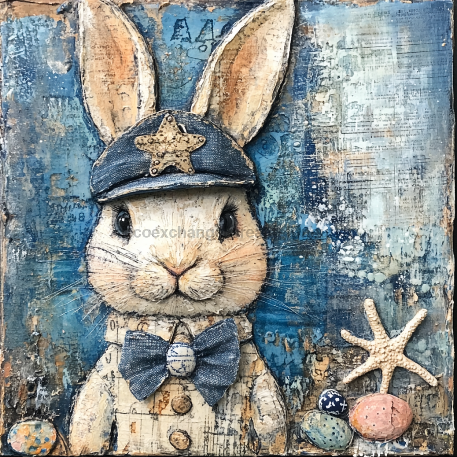 Nautical Sign, Easter, Bunny Sign, DCO-02599, Sign For Wreath, 10x10" Metal Sign