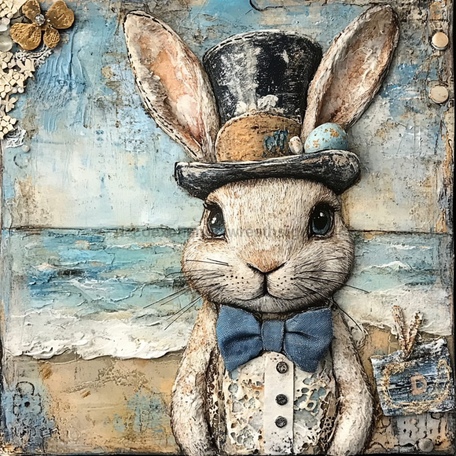 Nautical Sign, Easter, Bunny Sign, DCO-02600, Sign For Wreath, 10x10" Metal Sign