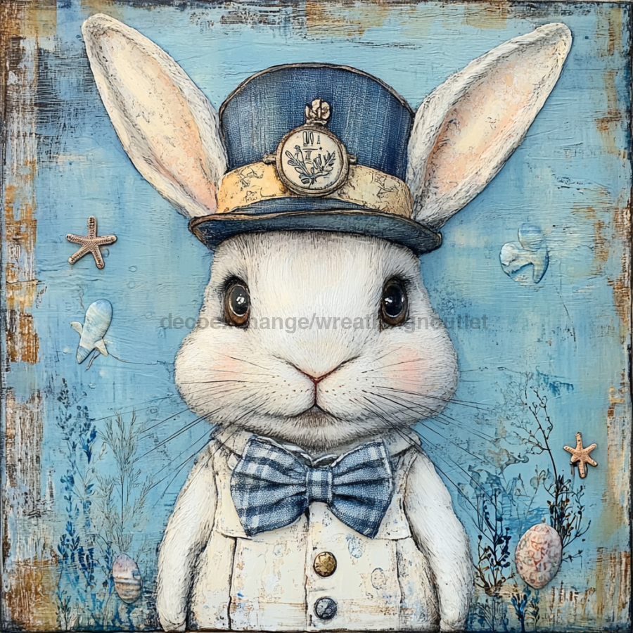 Nautical Sign, Easter, Bunny Sign, DCO-02601, Sign For Wreath, 10x10" Metal Sign