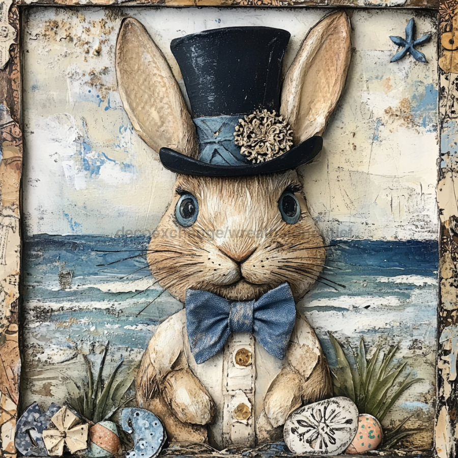 Nautical Sign, Easter, Bunny Sign, DCO-02602, Sign For Wreath, 10x10" Metal Sign