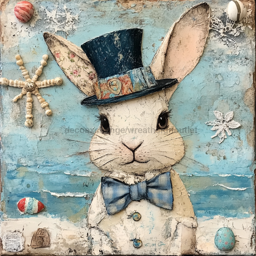 Nautical Sign, Easter, Bunny Sign, DCO-02603, Sign For Wreath, 10x10" Metal Sign