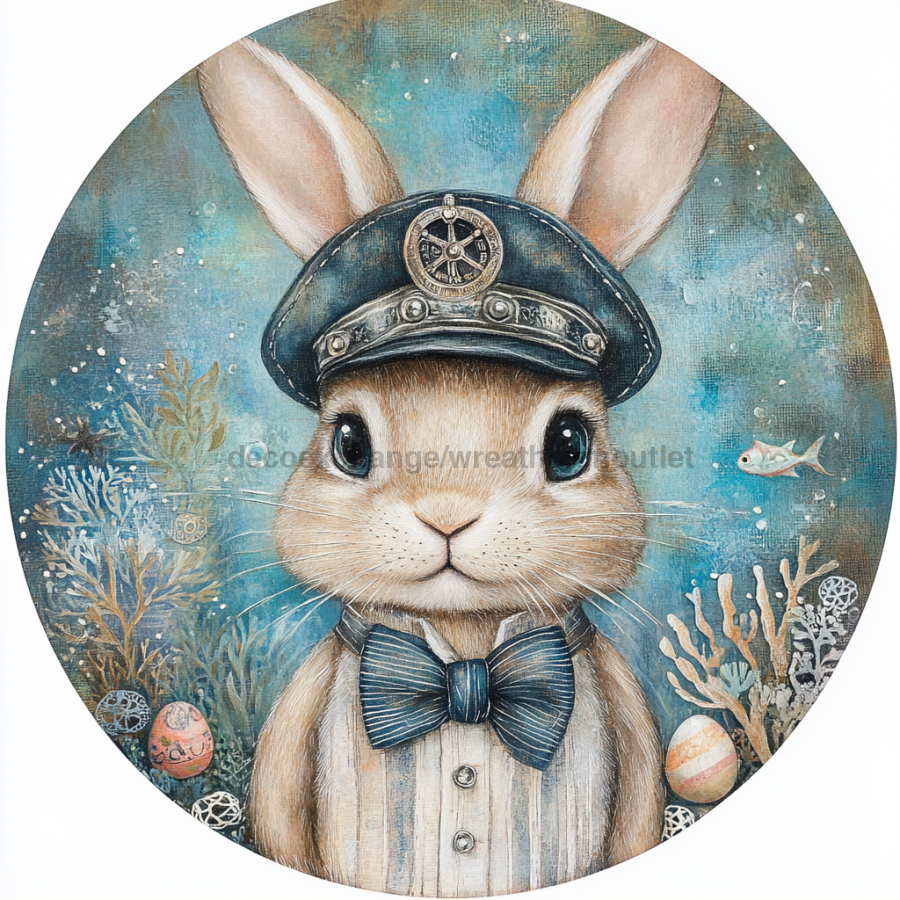 Nautical Sign, Easter, Bunny Sign, DCO-02610, Sign For Wreath, 10" Metal Sign
