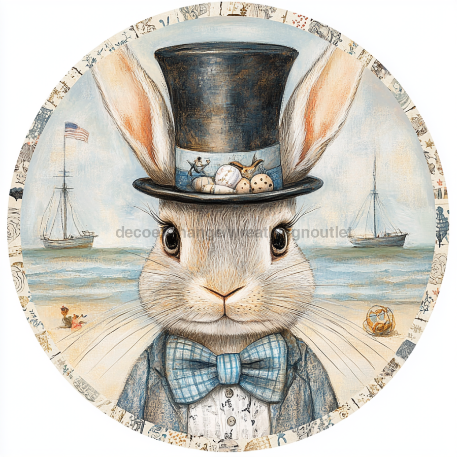 Nautical Sign, Easter, Bunny Sign, DCO-02612, Sign For Wreath, 10" Metal Sign