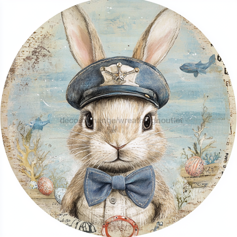 Nautical Sign, Easter, Bunny Sign, DCO-02613, Sign For Wreath, 10" Metal Sign
