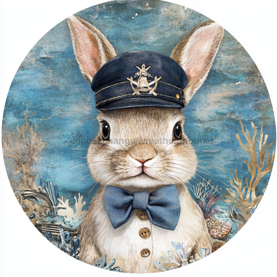 Nautical Sign, Easter, Bunny Sign, DCO-02619, Sign For Wreath, 10" Metal Sign