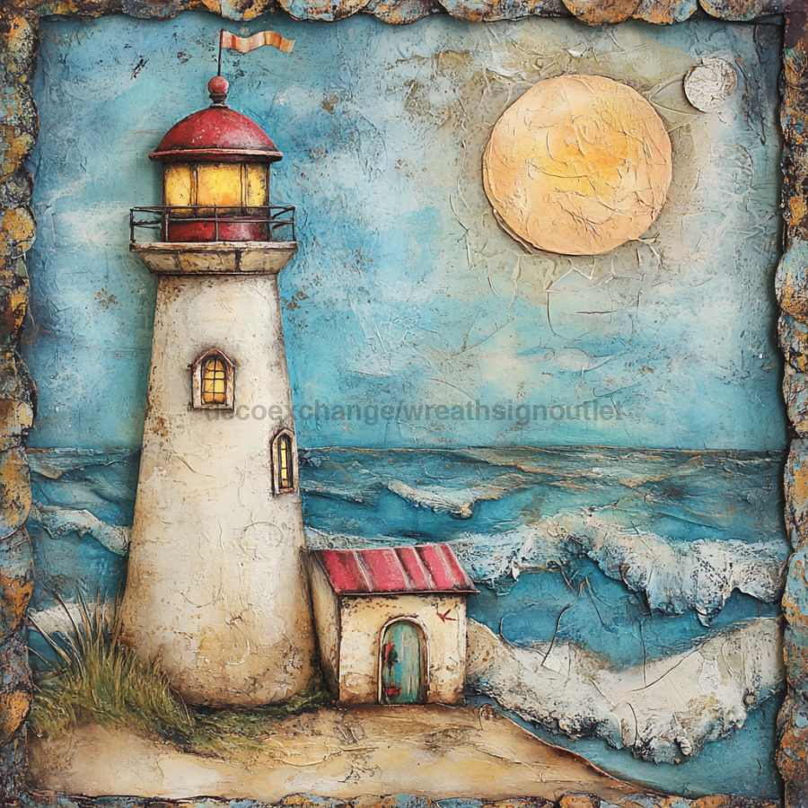 Nautical Sign, Light House Sign, DCO-02560, Sign For Wreath, 10x10" Metal Sign