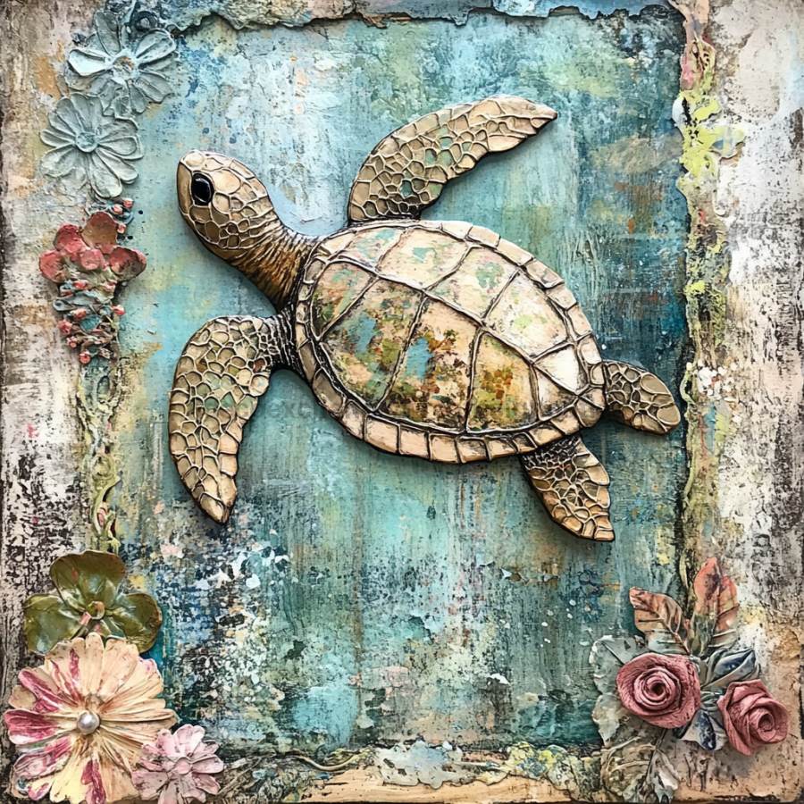 Nautical Sign, Sea Turtle Sign, DCO-02564, Sign For Wreath, 10x10" Metal Sign