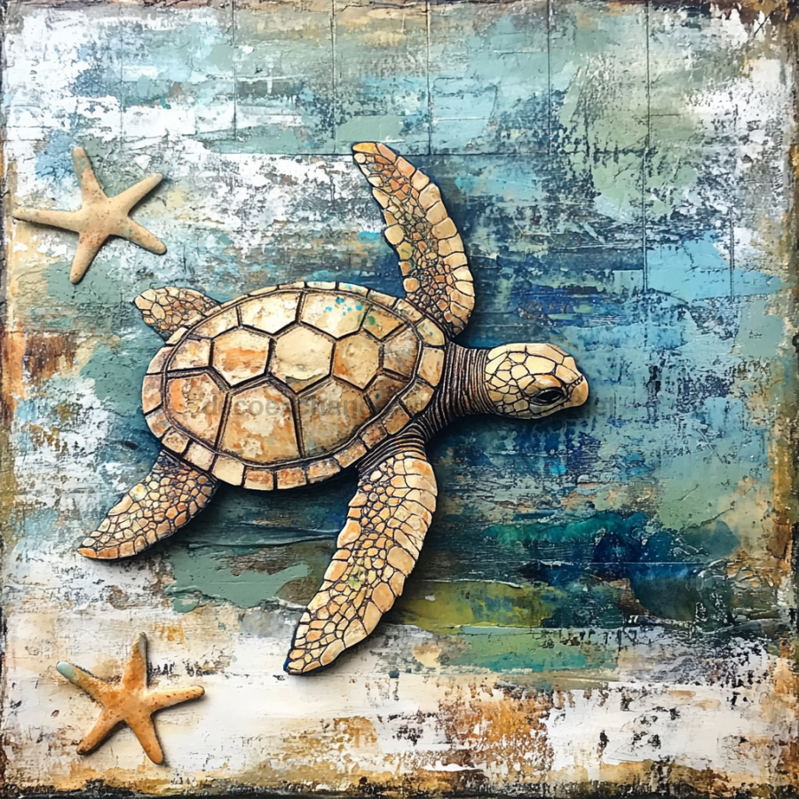 Nautical Sign, Sea Turtle Sign, DCO-02566, Sign For Wreath, 10x10" Metal Sign