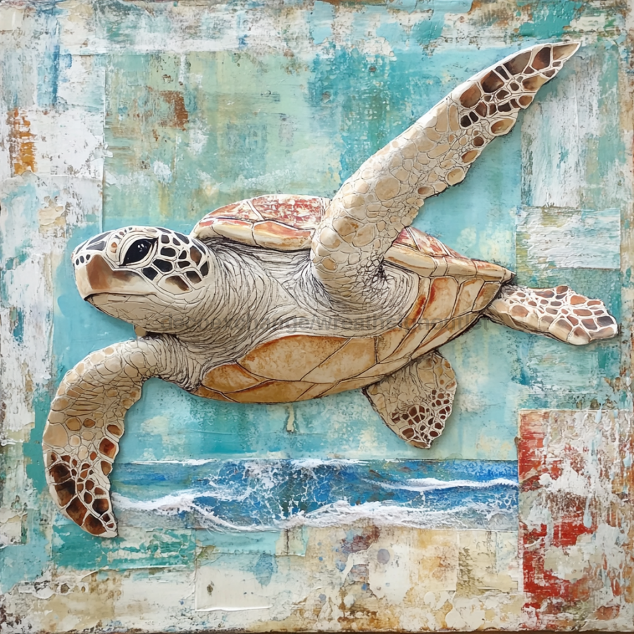 Nautical Sign, Sea Turtle Sign, DCO-02567, Sign For Wreath, 10x10" Metal Sign