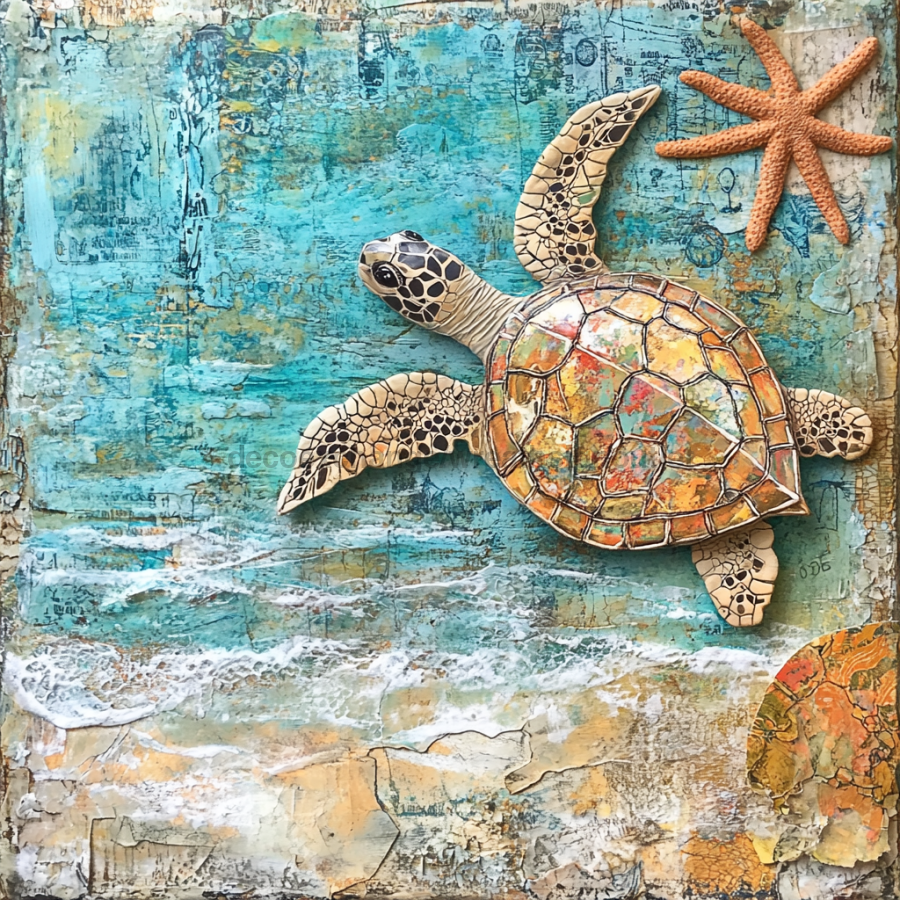 Nautical Sign, Sea Turtle Sign, DCO-02573, Sign For Wreath, 10x10" Metal Sign