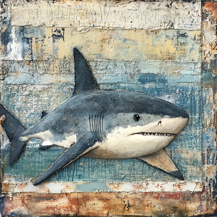 Nautical Sign, Shark Sign, DCO-02576, Sign For Wreath, 10x10" Metal Sign
