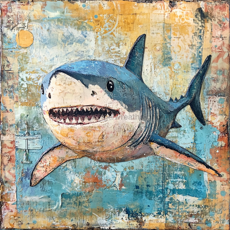 Nautical Sign, Shark Sign, DCO-02577, Sign For Wreath, 10x10" Metal Sign