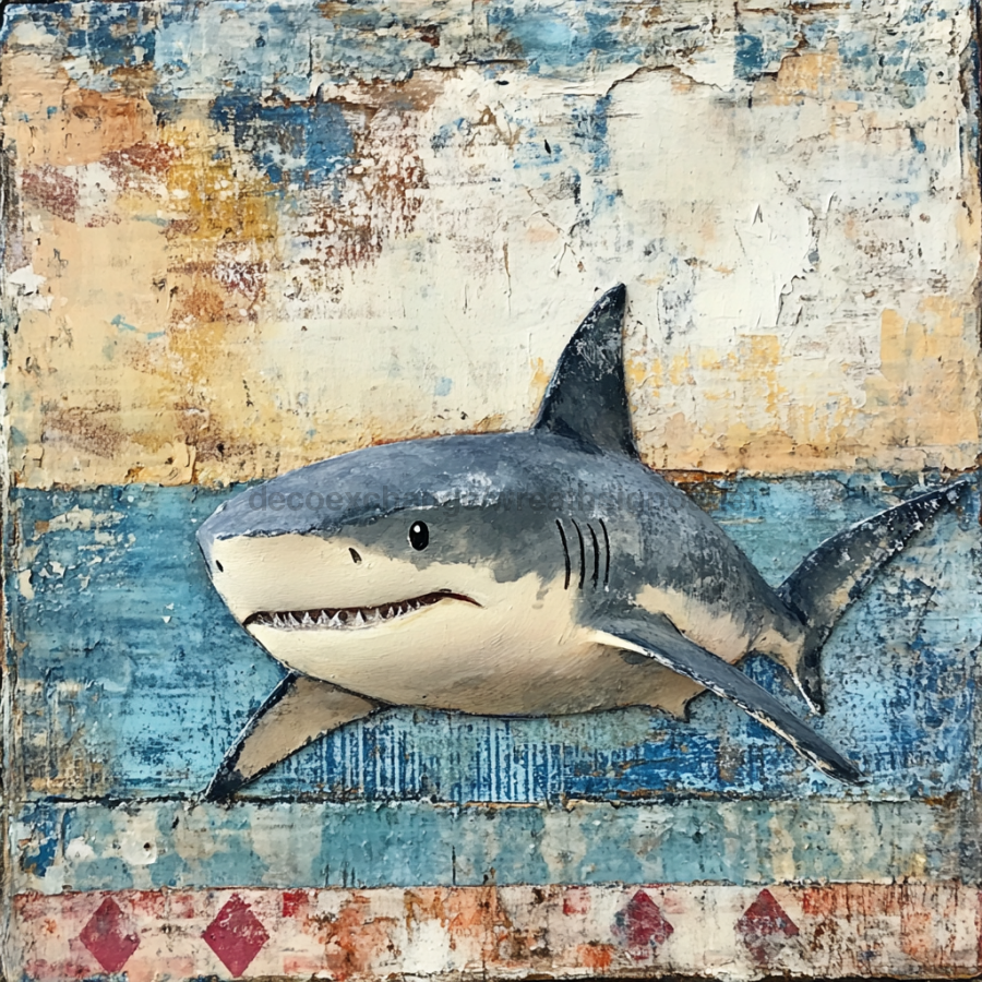 Nautical Sign, Shark Sign, DCO-02584, Sign For Wreath, 10x10" Metal Sign