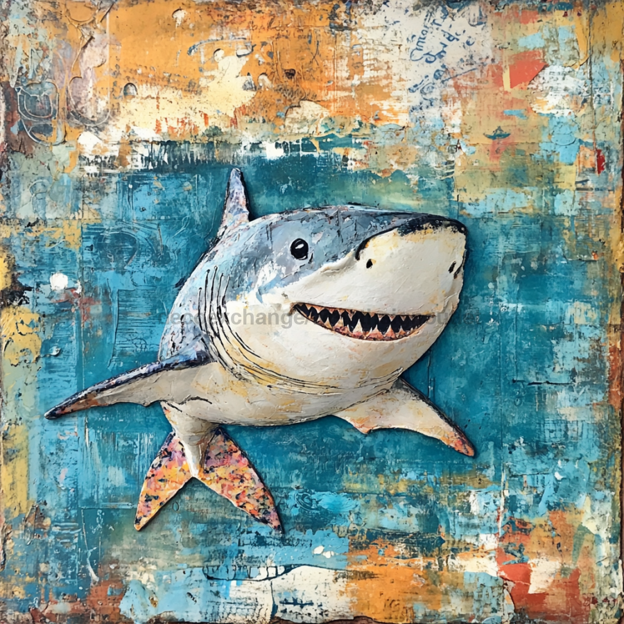 Nautical Sign, Shark Sign, DCO-02585, Sign For Wreath, 10x10" Metal Sign